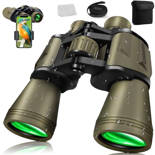 20x50 Fernglas für Erwachsene, HD Fernglas mit Nachtsicht Kompaktes Ferngläser mit FMC-Objektiven Wasserdichtes Taktisches für Jagd Wandern Konzertreise mit BAK4 Prism mit Smartphone Adapter KQ