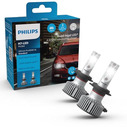 Philips Ultinon Pro6000 Standard H7-LED Scheinwerferlampe mit Straßenzulassung*, +220% helleres Licht**
