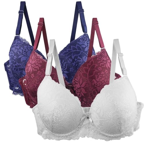 3er Pack Damen BH Set Lace Up BH Set Bequemer Spitze BH mit Verstellbaren Trägern Elegante Unterwäsche für Alltag und Freizeit Mehrfarbige BHs BHs für Frauen 36c, weiß, 80E