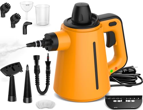 Dampfreiniger, Steam Cleaner mit 10 Aufsätzen, 3,5 Bar Dampfdruck 380ML 1050 W Handdampfreiniger für Fliesenfugen, Polstermöbel und Autopflege, Dampfkraft entfernt Schmutz und Fett