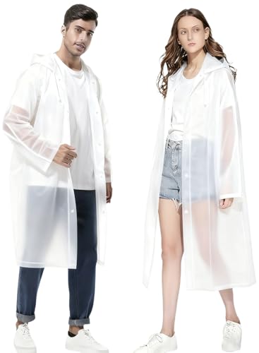 Gerhannery 2 Stück Regenponcho Wiederverwendbar Eva Regencape Unisex Regenjacke Wasserdicht Regenmantel Atmungsaktiv Tragbarer Regenumhang zum Camping Wandern Angeln (Weiß)