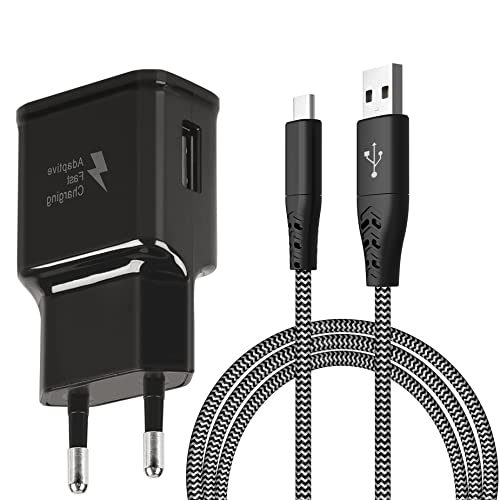 Ladegerät mit Ladekabel Für Samsung Galaxy S8, S8+, S9, S10, S10 Plus, S10e 5G, S20, S21, S22, A50, A51, A52, A40, A30, A20e, Z Flip3, Fold2, mit 2m USB-C Nylon Schnellladekabel Schnellladegerät