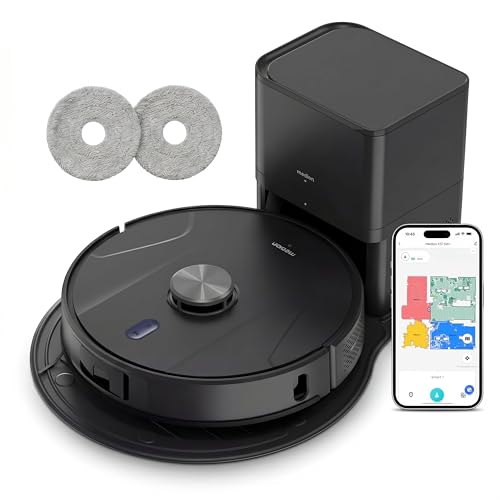 MEDION Saugroboter mit 2-in-1 Absaugstation, Lasernavigation und Wischfunktion X51 SW+ (Starke 10000Pa Saugkraft, 2in1 Roboterstaubsauger, rotierende Wischmopps, Kreuzlinienlaser) grau