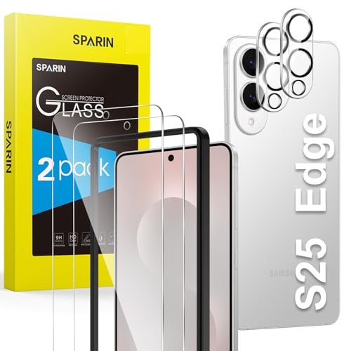 SPARIN für Samsung Galaxy S25 Edge Panzer Schutz Glas, Schutzfolie und Kameraschutz, mit Positionierhilfe, Fingerabdruck-ID Unterstützen, HD-Klar, Ultrabeständig, 6,7 Zoll, 2+2 Stück