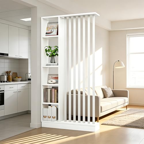 Wandraum Teiler mit Lagerregal, Eingangshalle -Trennwesensäule Säulen- bis Decke, aus massivem Holz, leicht zu montieren, geeignet für die Heim- oder Bürodekoration geeignet (A White + White, 100cm)