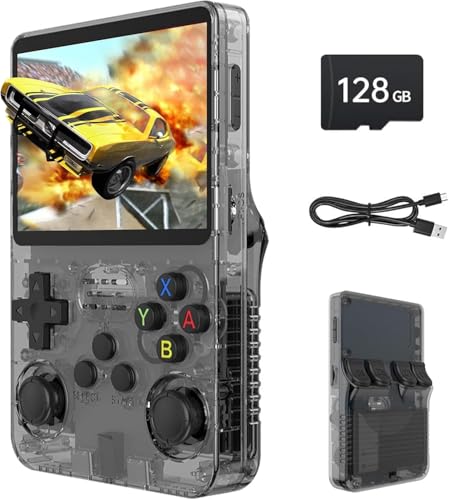 Febotak R36S Retro-Handheld-Spielkonsole, 3,5-Zoll-IPS-Bildschirm, 128 GB Speicher, über 40.000 Spiele, basierend auf LINXU Open Source ARKOS, 3500-mAh-Akku