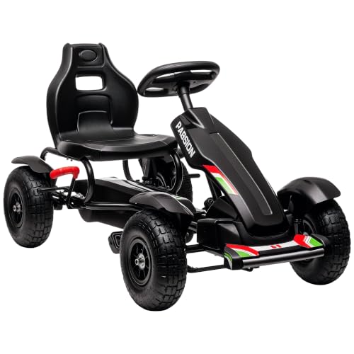 HOMCOM Gokart Tretauto mit Handbremse Pedal-Gokart Kinder 5-12 Schwarz