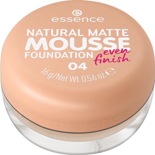 essence NATURAL MATTE MOUSSE FOUNDATION, Nr. 04, Nude, mattierend, abdeckend, Expressergebnis, matt, vegan, ölfrei, ohne Parfüm, ohne Alkohol, 1er Pack (15g)