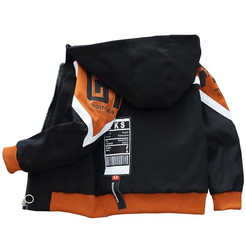 SXSHUN Übergangsjacke Jungen Kinder Jacke mit Kapuze Leichte Outdoorjacke Atmungsaktiv Mantel Kinderjacke Frühling und Herbst, Schwarz, 98