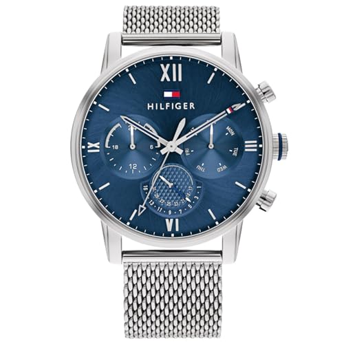 Tommy Hilfiger Multi Zifferblatt Quarz Uhr für Herren mit Silbernes Edelstahl-Mesh-Gliederarmband - 1791881