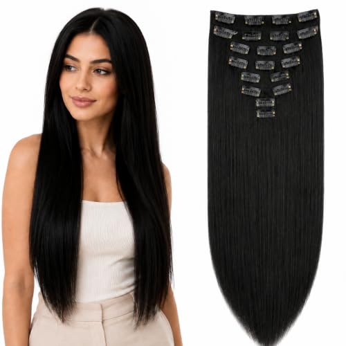 CAISHA XXL 60cm 8 Teile Set CLIP IN EXTENSIONS Haarverlängerung Haarteil Glatt Schwarz CES1
