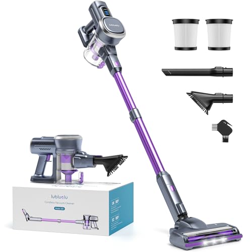 Lubluelu Akku Staubsauger mit Starke Saugleistung, Staubsauger Kabellos mit bis zu 50Min. Laufzeit, Staubsauger Freistehend mit Herausnehmbarem Akku für Hartböden, Tierhaare, Teppiche