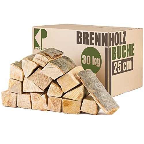 Reine Buche Brennholz 25 cm Kaminholz 30 kg für Kaminofen Lagerfeuer Feuerschale Ofen Grill Buchenholz kammergetrocknet ofenfertig Holzscheite Kingpower