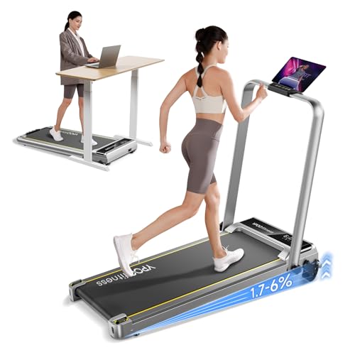 YPOO Laufband Zuhause Klappbar mit Steigung, 140kg Walking Pad Leise für Zuhause Büro, 0.8-8km/h Laufband Schreibtisch mit Neigung, Walkingpad Incline mit Griff/LED-Anzeige/Fernbedienung/APP