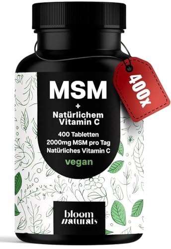 MSM Tabletten Hochdosiert - 400 Stück - 2000 mg MSM + Natürliches Vitamin C - Alternative zu Kapseln - Vegan & Produziert in Deutschland - Laborgeprüft - Verpackung kann variieren