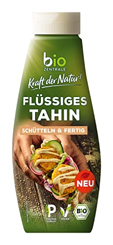 biozentrale flüssiges Tahin | 310 g | vegan & glutenfrei | in der Squeezeflasche, schütteln & fertig | Proteinquelle | Sesampaste als Topping für Bowls oder zum Verfeinern von Dips