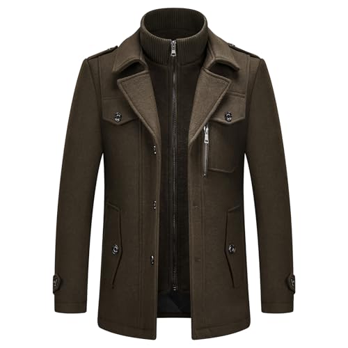 KUDORO Herren Wintermantel Wolle Kurzmantel Wollmantel Mittellang Slim Fit