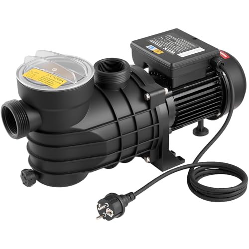 VEVOR Schwimmbadpumpe 180 W, Filterpumpe 10.800 L/H max. Fördermenge, Einstufige Poolpumpe, 2850 U/min, 8 m max. Förderhöhe, mit Filterkorb & Deckel, für Aufstellpools, Pools & Spas