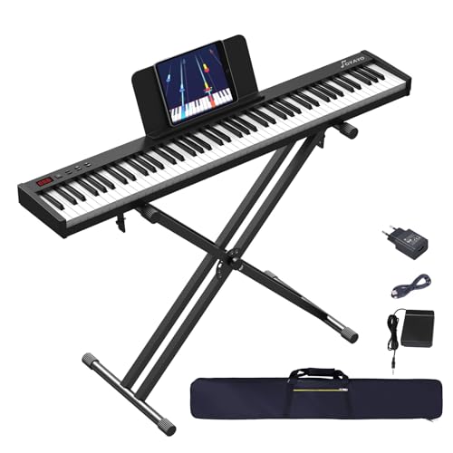 OYAYO E-Piano 88 Tasten für Einsteiger Halbgewichtetes Volle Größe Klavier, Tragbare Digital Piano mit Doppel-X-Ständer, Süstain-Pedal & Reisentasche E Piano für Zu Hause üben Geschenk