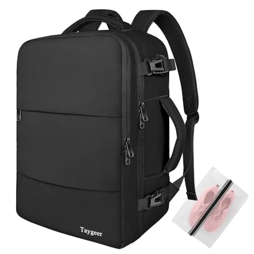 Taygeer Ryanair Handgepäck 40x30x20, Rucksack Handgepäck Flugzeug 24L Leicht, Rucksack 40x30x20 mit 15.6 Zoll Laptopfach und USB Ladeanschluss, Klein Reiserucksack für Weekender, Kurze Tirp, Schwarz