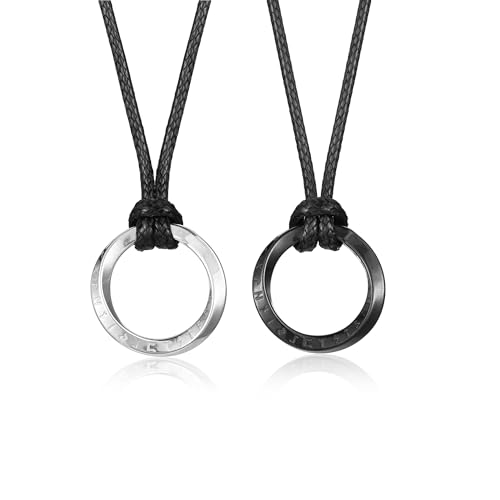 PiercingJak Partner Kette Wikinger Rune Halskette für Herren Frauen Geflochtene Lederkette mit Edelstahl Mobius Runen Anhänger Nordische Glück Schmuck Liebe Geschenke für Männer Damen