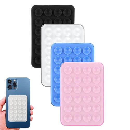4 Stück Silikon Saugnapf Handyhülle, Handy Saugnapf Halterung, Saugnäpfe Handy, Handy Noppen Halter Rückseite, Silikon Handyhalterung, für Alle Handy-Modelle(4 Farben)