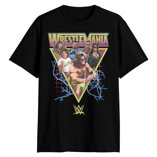 WWE Wrestlemania Champions Bret Hart Ultimate Warrior Piper T-Shirt für Erwachsene, Schwarz, L
