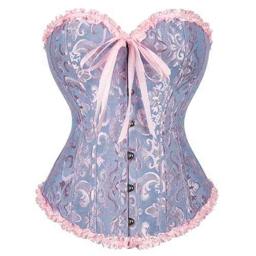 Vrapo Korsett Damen - Bustier Corset Top für Frauen - Vollbrust Corsage Schnürkorsett Taillenformer Dessous - Blau Rosa - Größe S