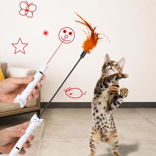 TechNest LED-Katzenspielzeug 7-in-1 für Katzen & Hunde – Interaktives Katzenspielzeug mit 5 Lichtmustern, USB-wiederaufladbar, Trainingsspielzeug Feder-Spielzeug mit Glöckchen