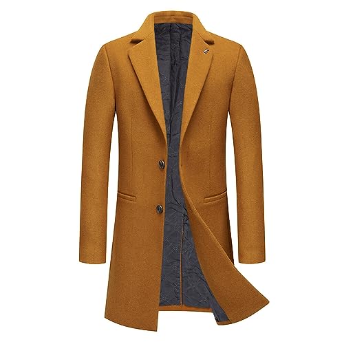 Allthemen Wintermantel Herren Mantel Slim Fit Mittellang Wollmantel mit Stehkragen Business Mantel Herren Winter #8818 Khaki L