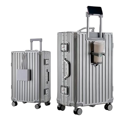 Alu-Rahmen Handgepäck Koffer (55cm) - 45L Hartschalenkoffer mit Becherhalter & Handyhalter - Premium Reisekoffer Trolley mit TSA-Schloss & 360° Doppelrollen - Robuster Begleiter für Business & Urlaub