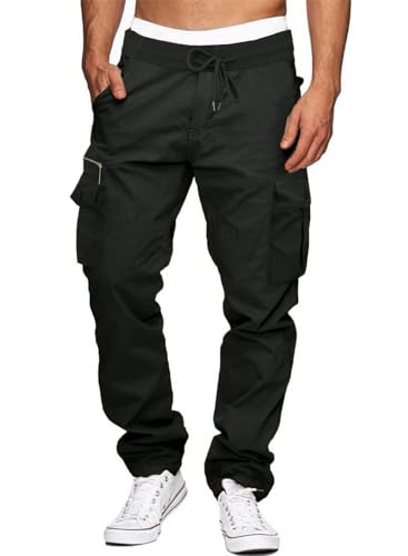 Elegancity Cargohose Herren Baumwolle Outdoorhose Lange Baggy Hosen Casual Freizeithose Pants Loose Fit Schwarz XL