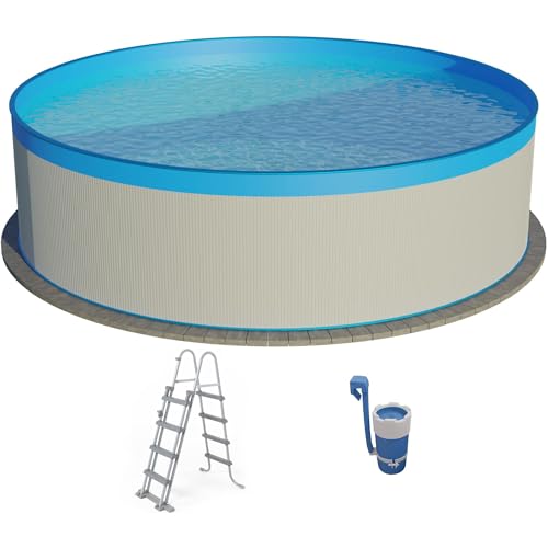 Medipool Stahlwandpool Set (5-teilig) rund 350x120 cm, Stahl 0,4 mm weiß, Folie 0,3 mm blau, Overlap