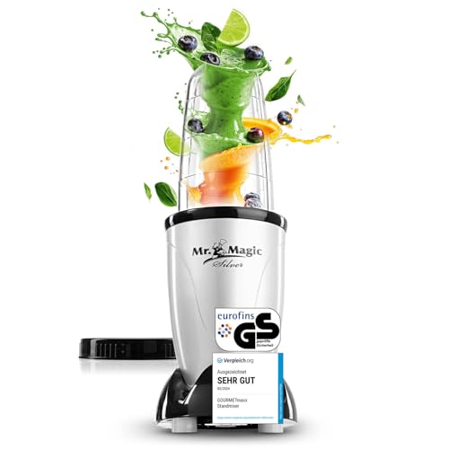 GOURMETmaxx Mr. Magic Mixer | Smoothie Maker - 4-tlg. | Standmixer mit Mixbecher & Frischhaltedeckel | Blender mit 8 Funktionen | Food Processor für Shakes, Smoothies, Shots & Co.