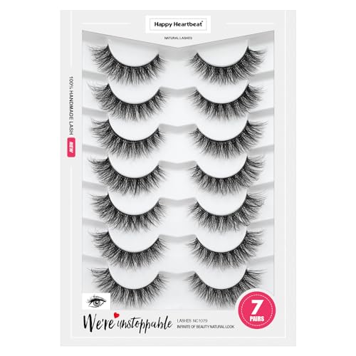 Happy Heartbeat 3D Clear Band Falsche Wimpern Natürlich Look Cat Eye Künstliche Wimpern Wispy Faux Mink lashes Flauschig Weiche Wiederverwendbare Kurze Fake Eyelashes 7 Paare (No.200)