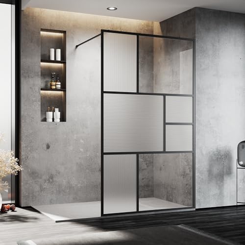 SONNI DIY Duschwand 120 x 200 cm Walk In Schwarz Design Modular zusammengebaute Duschkabine aus 8mm Nano Sicherheitsglas,ESG Duschabtrennung mit Stabilisator auf Duschtassen oder Boden montierbar