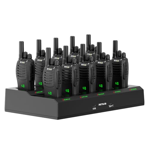 Retevis H777H Funkgerät, Funkgeräte mit Bildschirm, Lizenzfrei PMR Funkgerät mit Headset, Funkgeräte Reichweite für Kommerziell (10 STK, Schwarz)