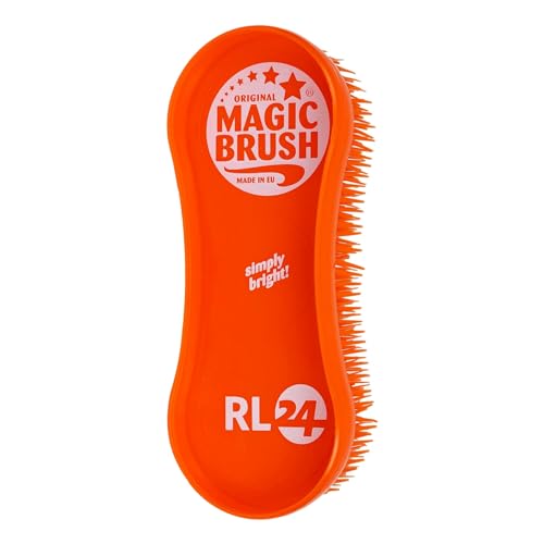 RL24 - Bürste MagicBrush | Hufkratzer für Pferde | reinigt den Hufstrahl | orange Pferdebürste für Fellwechsel | entfernt hartnäckigen Schmutz | Fellbürste & Schweißmesser in 1 | Pferde Zubehör