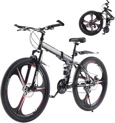KernGut Klappbares Mountainbike, Schwarz-Rot, 24 Zoll