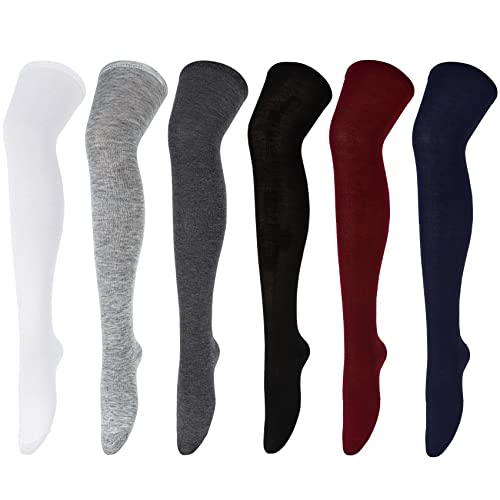 Chalier Cozy 6 Paar Kniestrümpfe Overknee Strümpfe Damen Lange Überknie Gestreifte Socken Thigh High Socks Lässige Hoch Booten Strümpfe Blau Rot Schwarz
