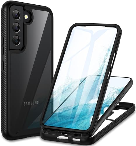 CENHUFO für Samsung Galaxy S22 5G Hülle, 360 Grad Schutzhülle mit eingebautem Displayschutz Robust Stoßfest Panzerhülle Bumper Cover Transparent Case Handyhülle für Samsung Galaxy S22 5G -Schwarz