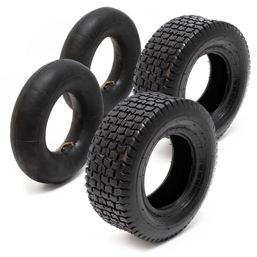 Wiltec 2x Reifenmantel 2x Schlauch für Aufsitzmäher/Rasentraktor 15x6.00-6 4PR Winkelventil