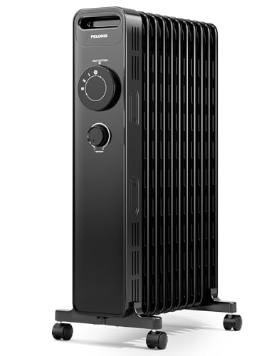 PELONIS Ölradiator 2300W mit J-förmigen Lamellen, Ölgefüllter Heizkörper mit 3 Heizstufen & Thermostat, Leiser Elektroheizer mit Kippschutz, Energieeffizient A für Schlafzimmer, Wohnzimmer, Büro