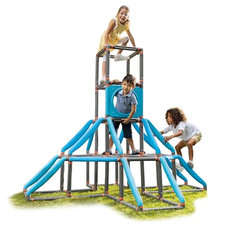 BIG Kraxxl The Giant Kletterturm - großes Klettergerüst Outdoor für Kinder von 3-7 Jahre (bis max. 100 kg) - Kletterpyramide auf 4 Etagen, 299 Teile mit Basketball-Ring, 185 x 230 x 185 cm