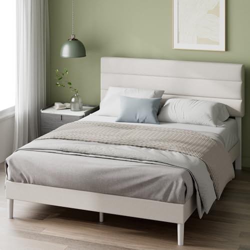 Zinus Piper Polsterbett 140x200 cm mit Kopfteil - 30 cm Hohes Bett mit Lattenrost aus Holz - Kompakte Verpackung & Einfache Montage - Cremeweiß