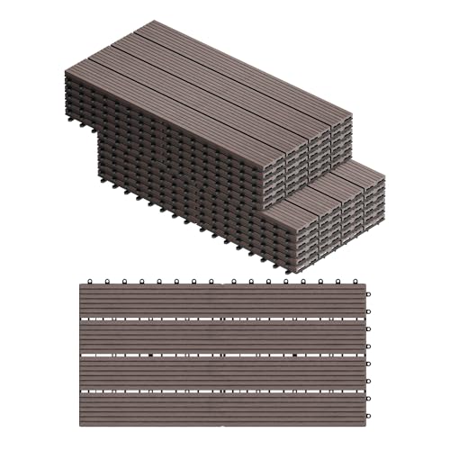 WOLTU WPC Fliese, Terrassenfliesen Holz-Optik, Bodenbelag mit Klicksystem, 30 x 60 cm, Braun (12 Stück / 2 m²)