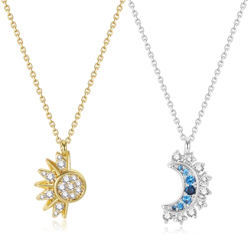 WXNPA Passende Halskette für Paare oder Beste Freunde, Sonne & Mond Paar-Halsketten, BFF Paare Halsketten Schmuck für Sie und Ihn