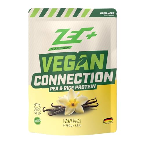 ZEC+ Vegan Connection 750 g – Pflanzliches Proteinpulver mit Reis- & Erbsenprotein, 100 % laktosefrei - perfekt für Veganer, Vegetarier und bei Laktoseintoleranz, mit Aminosäuren (Vanille)
