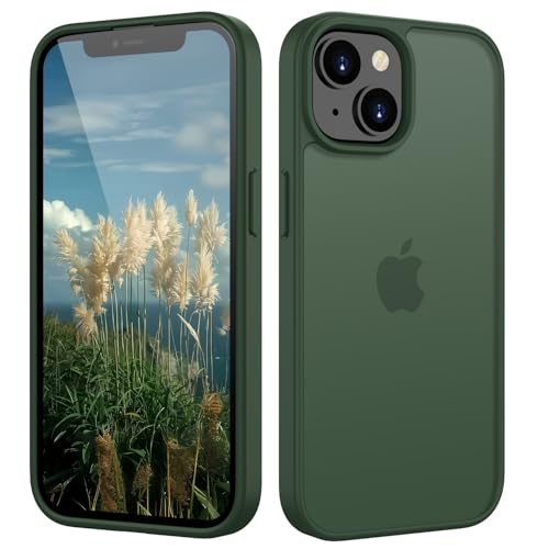 HGH Matt Hülle für iPhone 13 Mini 5,4 Zoll, [Militärschutz] Schutzhülle Samtige Touch Matt Anti-Kratzen, Durchscheinende Rückseite Schutzhülle, Anti-Fingerabdruck (Dunkelgrün)