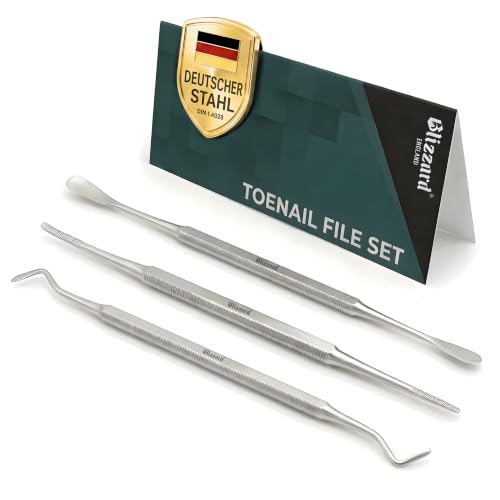 Blizzard Premium Fußpflege Werkzeug Set – 3-teiliges Zehennagel Kit für Eingewachsene Nägel – Doppelseitiger Nagelreiniger, Feile & Nagelheber – Profi Edelstahl Maniküre Pediküre Nagelpflege Set
